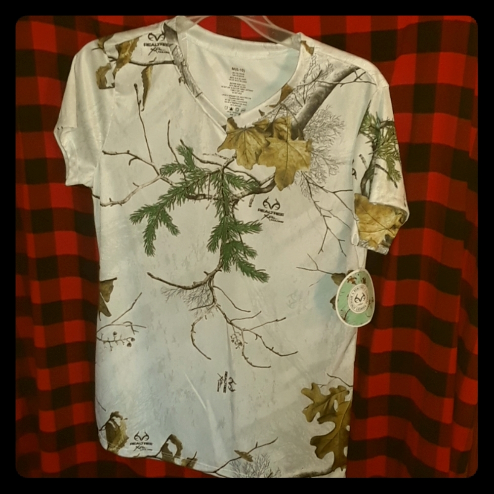Real tree womens medium snow camo t shirt